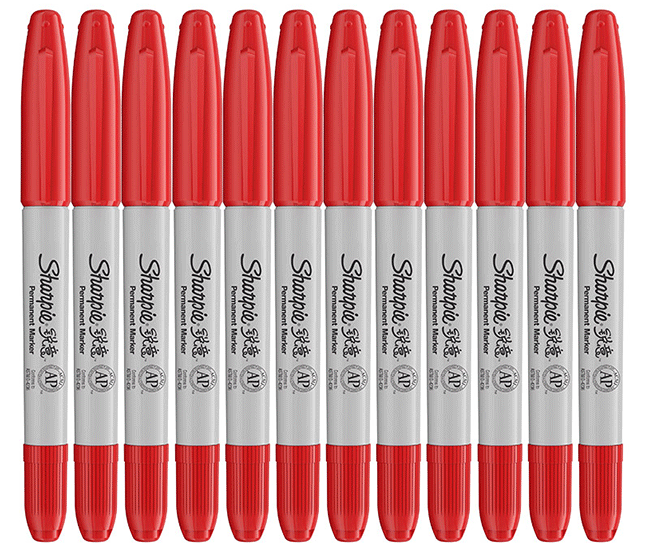 sharpie/三福 马克笔/记号笔 双头红色12支装 防褪色