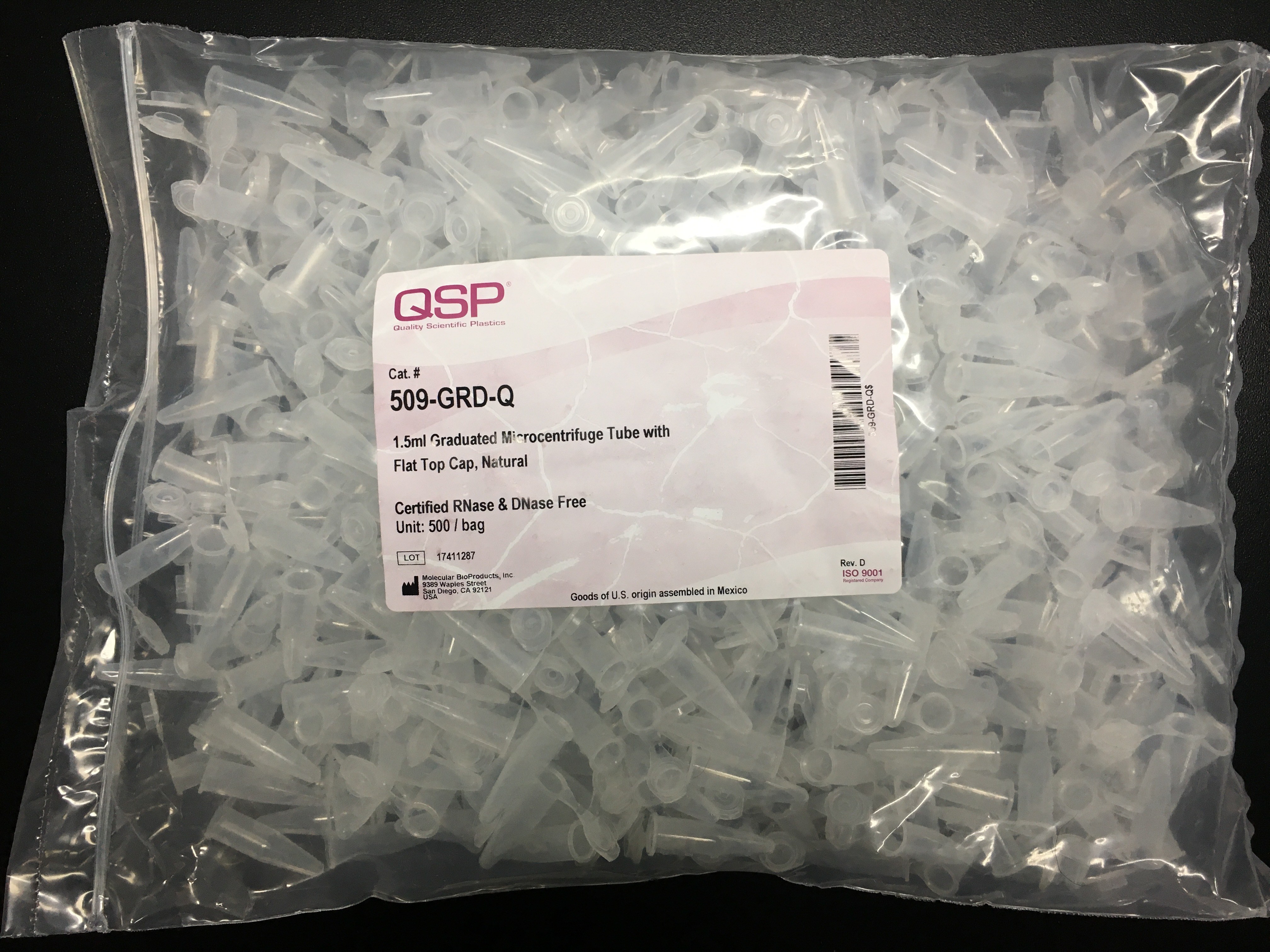 赛默飞thermo qsp 1.5ml微量离心管无热原无酶ep管509-grd-q 500个/包